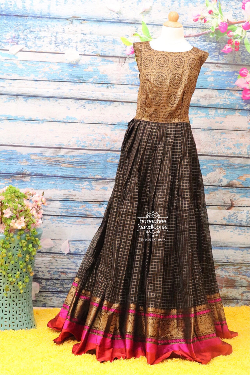 Long frock sale with pattu cloth