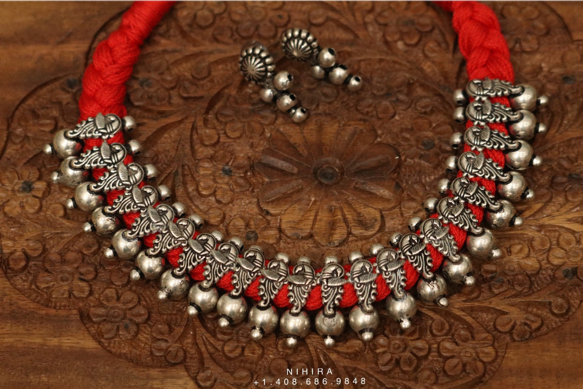 GloBox By ZeroKaata Silver-Toned Brass Silver-Plated Oxidised Necklace -  Absolutely Desi