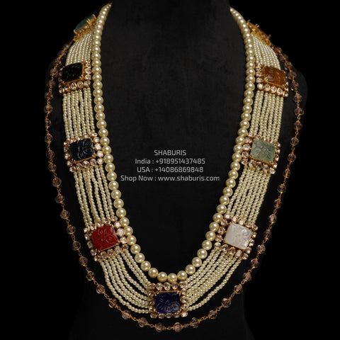 Navaratan necklace diamond necklace 925 silver with 22k gold plated- Ready Stock in Hyd Store -SHABURIS