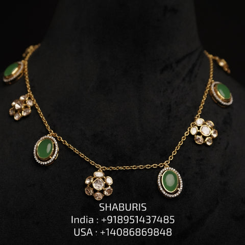 Dainity collection south indian Silver jewelry Indian diamond Necklace silver jewelry -SHABURIS