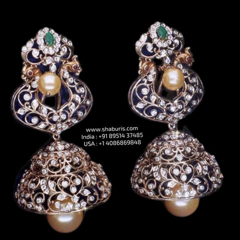 Diamond Jhumka 925 silver with 22k gold plated - SHABURIS