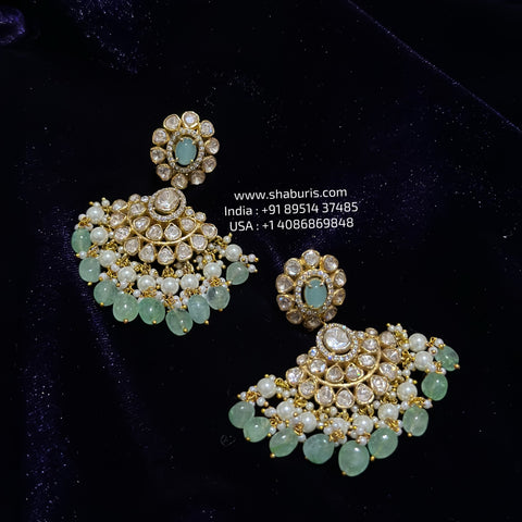 Polki Earrings 925 silver with 22k gold plated - SHABURIS