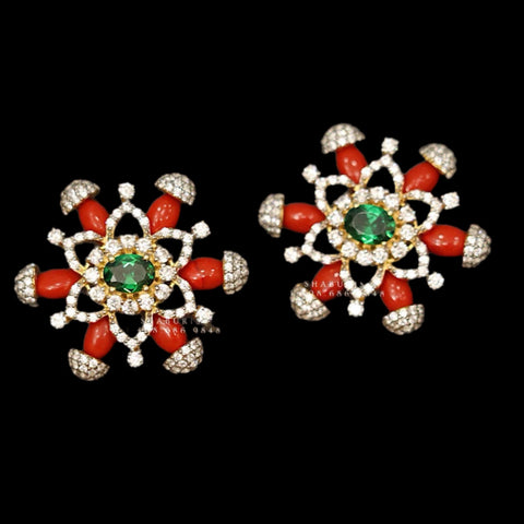 Coral studs coral earring coral jewelry pure Silver Jewelry Indian diamond jhumka diamond earrings south indian jewelry designs indian gift