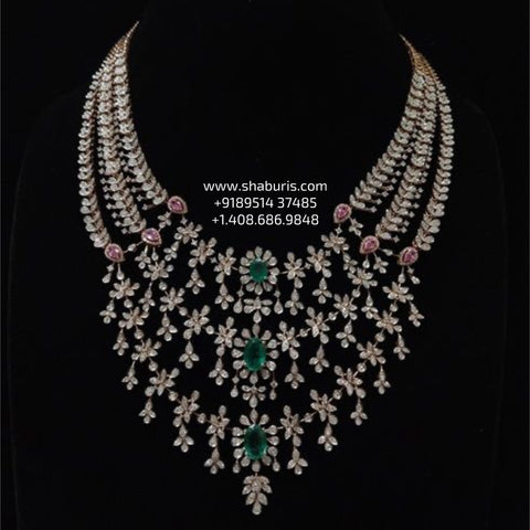 Diamond necklace wedding jewelry silver necklace 925 silver with 22k gold plated - SHABURIS