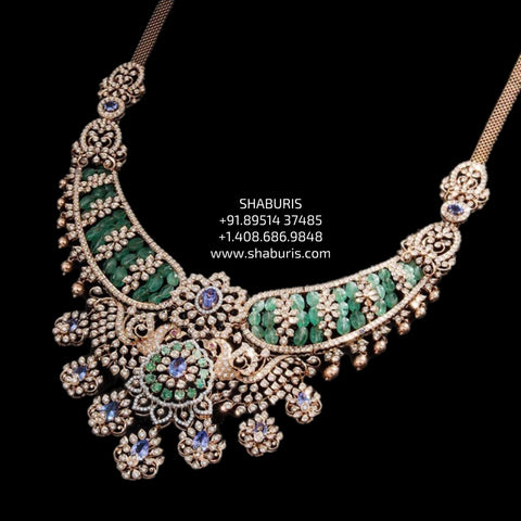 Diamond necklace 925 silver with 22k gold plated- SHABURIS