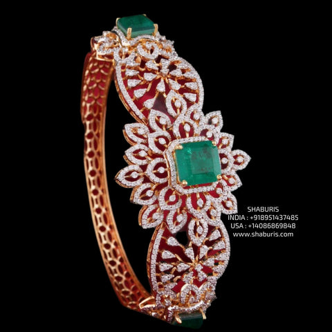 emerald Bangles - Diamond Bangles - 925 Silver Jewelry - 22ct Gold Plated - CZ Bangles - South indian diamond Bangles design