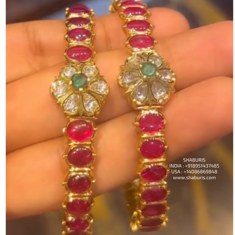 Ruby Bangles - Diamond Bangles - 925 Silver Jewelry - 22ct Gold Plated - CZ Bangles - South indian diamond Bangles design