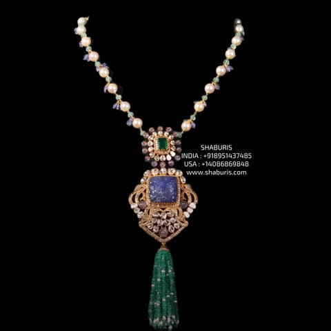 Polki necklace diamond necklace 925 silver with 22k gold plated- SHABURIS