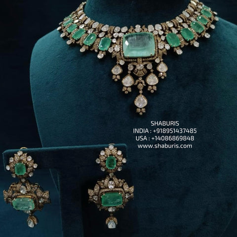 Columbian Emerald necklace silver necklace 925 silver with 22k gold plated - SHABURIS