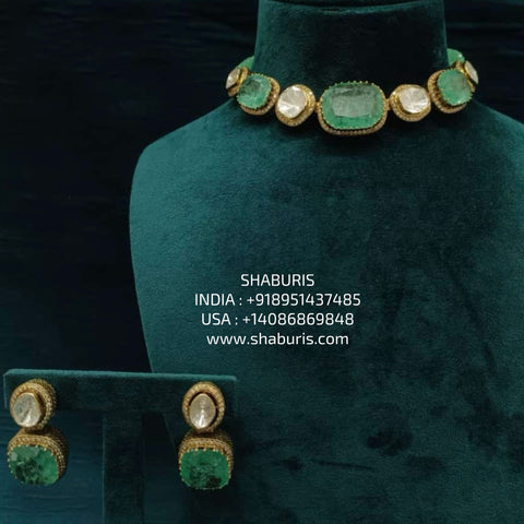 Columbian Emerald necklace silver necklace 925 silver with 22k gold plated - SHABURIS