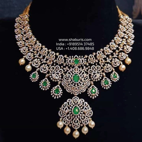 Diamond necklace silver necklace 925 silver with 22k gold plated - SHABURIS