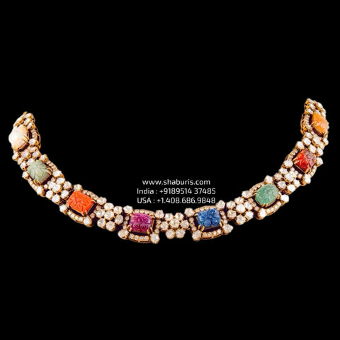 Navaratan necklace silver necklace 925 silver with 22k gold plated - SHABURIS