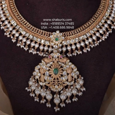 Jilebi Necklace Diamond necklace silver necklace 925 silver with 22k gold plated - SHABURIS