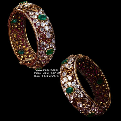 Polki Bangles - 925 Silver Jewelry - 22ct Gold Plated - CZ Bangles - South indian diamond Bangles design