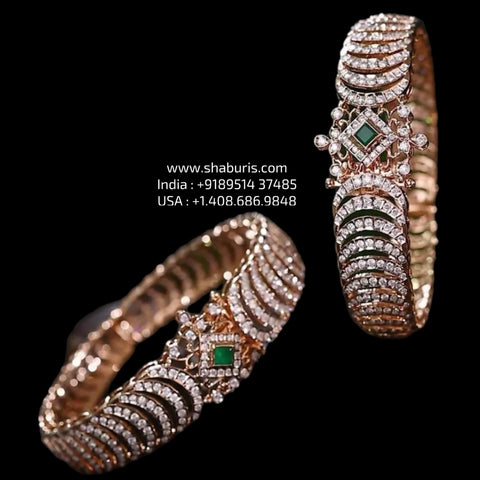 Diamond Bangles - 925 Silver Jewelry - 22ct Gold Plated - CZ Bangles - South indian diamond Bangles design