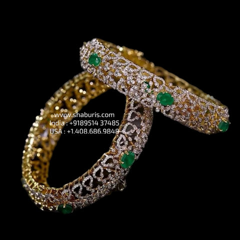 Diamond Bangles - 925 Silver Jewelry - 22ct Gold Plated - CZ Bangles - South indian diamond Bangles design