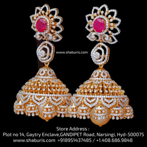 Diamond Jhumka 925 silver with 22k gold plated - SHABURIS