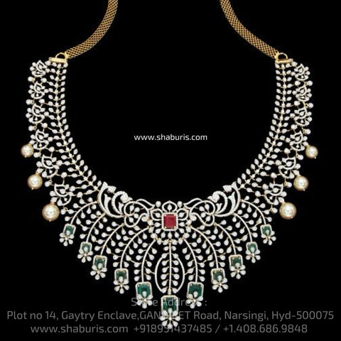 Diamond necklace silver necklace 925 silver with 22k gold plated - SHABURIS