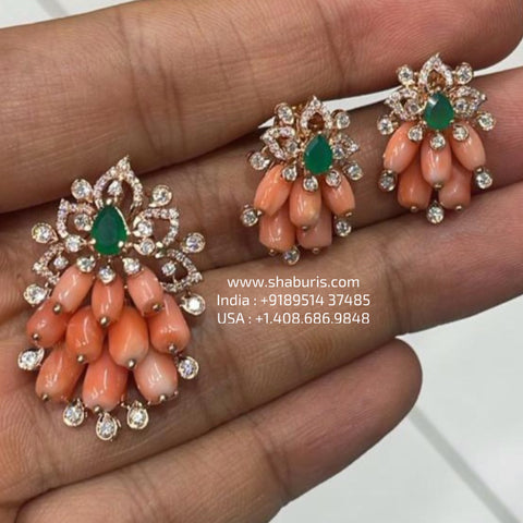 Coral Pendant set 925 silver with 22k gold plated - SHABURIS