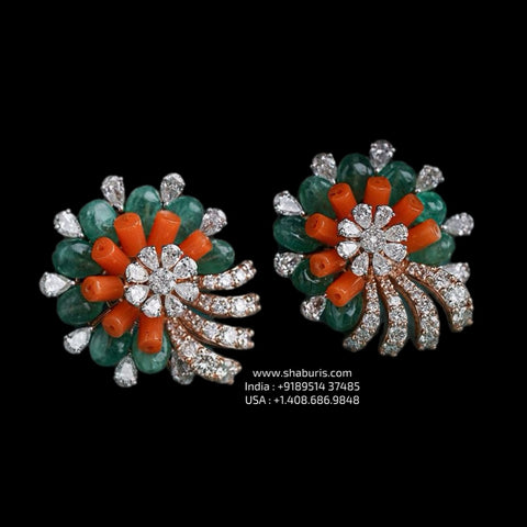 Coral Earrings Polki Earrings 925 silver with 22k gold plated - SHABURIS