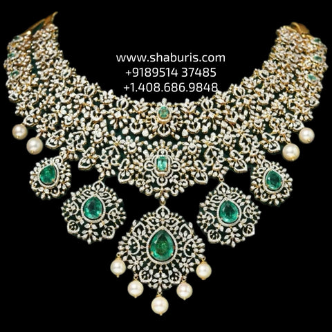 Diamond necklace wedding jewelry silver necklace 925 silver with 22k gold plated - SHABURIS