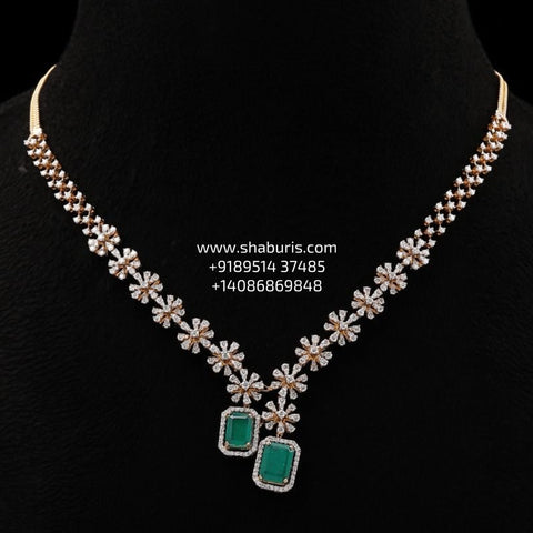 Diamond necklace wedding jewelry silver necklace 925 silver with 22k gold plated - SHABURIS