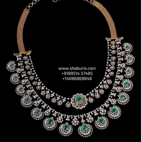 Diamond necklace wedding jewelry silver necklace 925 silver with 22k gold plated - SHABURIS