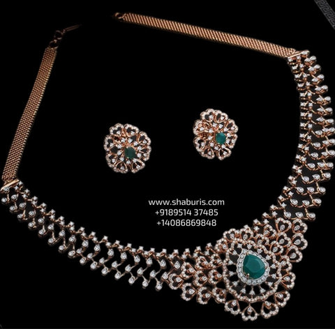 Diamond necklace wedding jewelry silver necklace 925 silver with 22k gold plated - SHABURIS