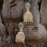 Diamond Jhumka Earrings - Cocktail Earrings- 925 silver Jewelry,South Indian Jewelry,bridal choker,Indian Wedding Jewelry,pure Silver indian jewelry - SHABURIS