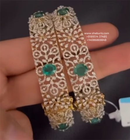 Diamond Bangles - 925 Silver Jewelry - 22ct Gold Plated - CZ Bangles - South indian diamond Bangles design