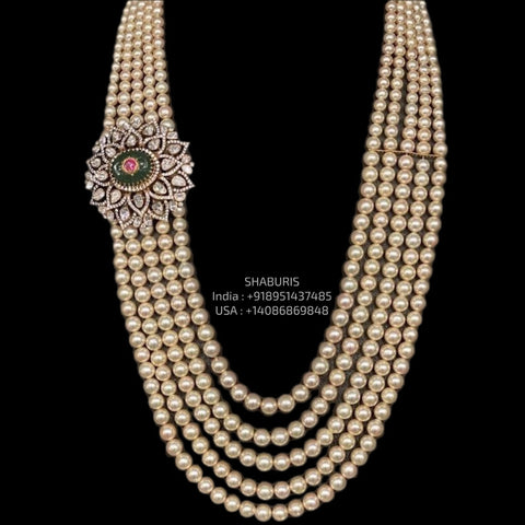 South Sea Pearl necklace Mens jewelry unisex jewelry Pure Silver jewelry Indian diamond Necklace - Ready Stock in Hyd Store - SHABURIS