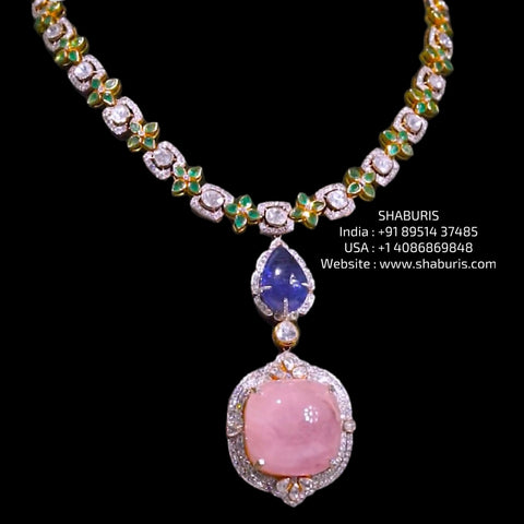 Diamond necklace 925 silver with 22k gold plated- SHABURIS