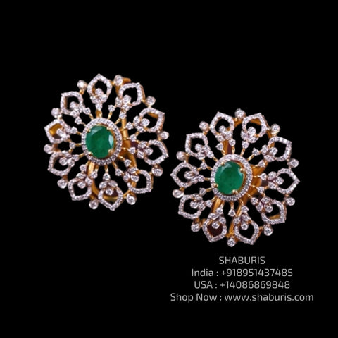 Diamond studs - 925 silver Jewelry,South Indian Jewelry,bridal earrings,Indian Wedding Jewelry,pure Silver indian jewelry - SHABURIS