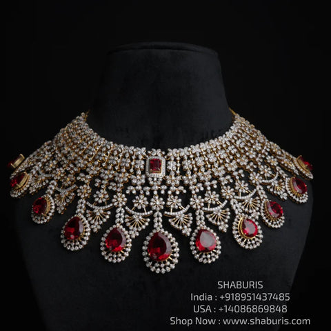 Diamond necklace changable stones Silver necklace 925 silver with 22k gold plated - Ready Stock in Hyd Store - SHABURIS