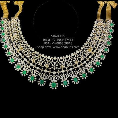 Diamond necklace Silver necklace 925 silver with 22k gold plated- SHABURIS