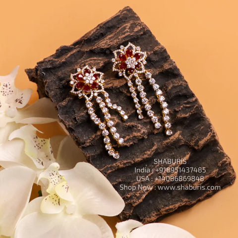 Diamond earrings - 925 silver Jewelry,South Indian Jewelry,bridal earrings,Indian Wedding Jewelry,pure Silver indian jewelry - SHABURIS