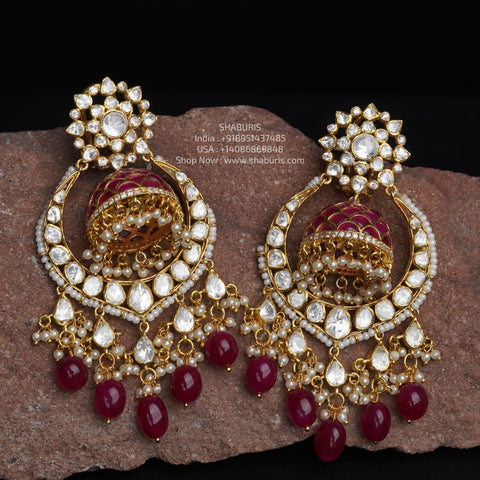 Chandbali earrings - 925 silver Jewelry,South Indian Jewelry,bridal earrings,Indian Wedding Jewelry,pure Silver indian jewelry - SHABURIS