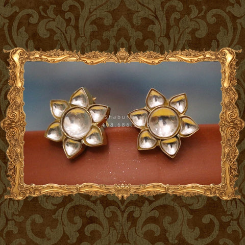 Polki jhumka,indian jewelry,Cocktail Earrings,jhumka Jewelry in Silver,Indian Earrings,Indian Jewelry,flat diamond studs-NIHIRA-SHABURIS