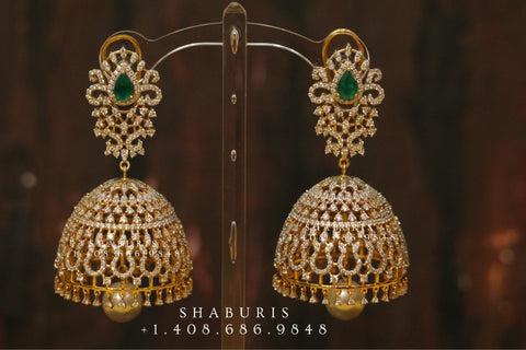 Diamond Jhumka ,diamond earrings,Pure silver Jhumkas Indian,Indian Earrings,Indian Wedding Jewelry -NIHIRA-SHABURIS