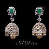 Diamond Jhumka ,diamond earrings,Pure silver Jhumkas Indian,Indian Earrings,Indian Wedding Jewelry -NIHIRA-SHABURIS