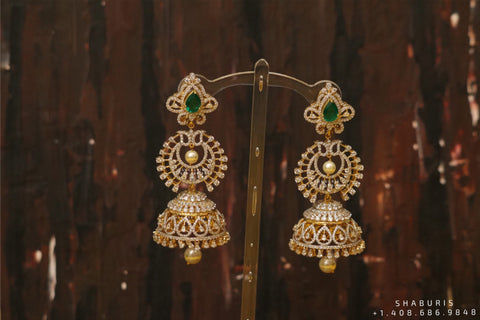 Pure Silver Jewellery Indian ,diamond jhumka ,Big Indian Studs,Jhumkas,Indian Bridal,Indian Wedding Jewelry,pure Silver jewelry-SHABURIS