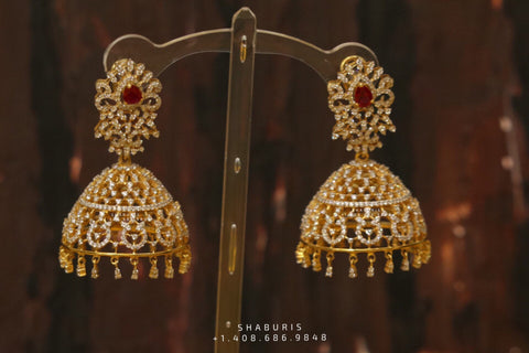 Diamond Buttalu,Swarovski Diamond Jhumka Jewelry Designs,South Indian Jewelry,Jhumka Earrings,Jhumki,latest indian jewellery Designs -NIHIRA