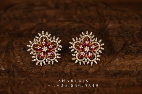 Diamond studs,jhumki,buttalu earrings,ruby jhumka,kundan jhumka,lyte weight jewelry,ruby stud, indian jewelry, gemstone jewelry