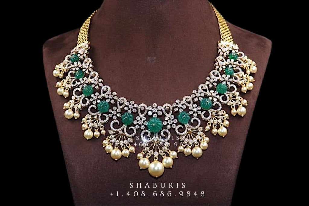 Diamond necklace pure silver necklace emerald quartz south sea pearls ...