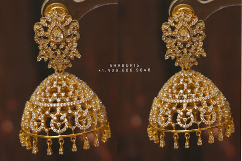 Diamond Buttalu,Swarovski Diamond Jhumka Jewelry Designs,South Indian Jewelry,Jhumka Earrings,Jhumki,latest indian jewellery Designs -NIHIRA