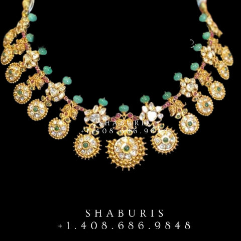 Gold Laxmi Devi Bottumala Long Haar Necklace Set - Krishna Jewellers Pearls  and Gems