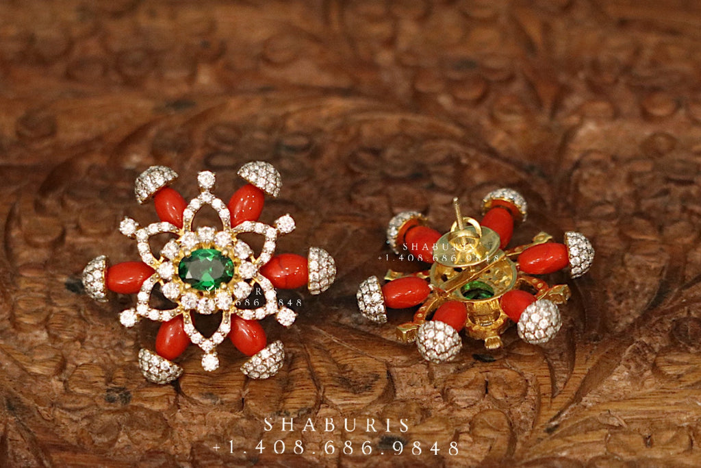 Coral studsSwarovski Diamond Jhumka Jewelry DesignsSouth Indian Jewelrystud  EarringsJhumkilatest   Beaded jewelry designs Jewelry care  instructions Jewelry