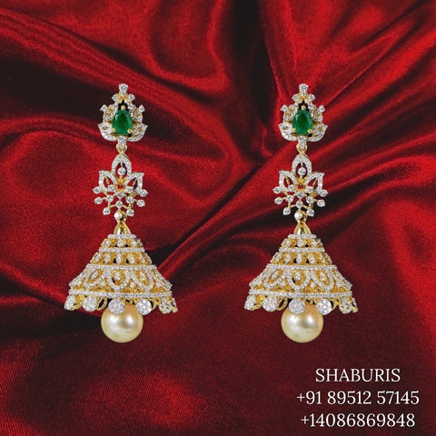 Diamond jhumka Pure Silver jewelry Indian ,diamond jhumka ,Indian gold jewelry designs diamond jewelry look a like  - SHABURIS