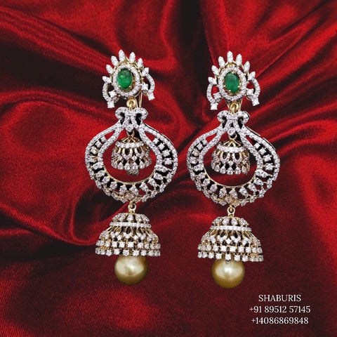 Diamond Jhumka ,diamond earrings,Pure silver Jhumkas Indian,Indian Earrings,Indian Wedding Jewelry -NIHIRA-SHABURIS