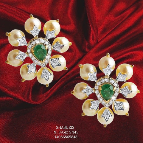 Pearl jewelry Pure Silver jewelry Indian ,diamond studs ,Indian gold jewelry designs diamond jewelry look a like  - SHABURIS